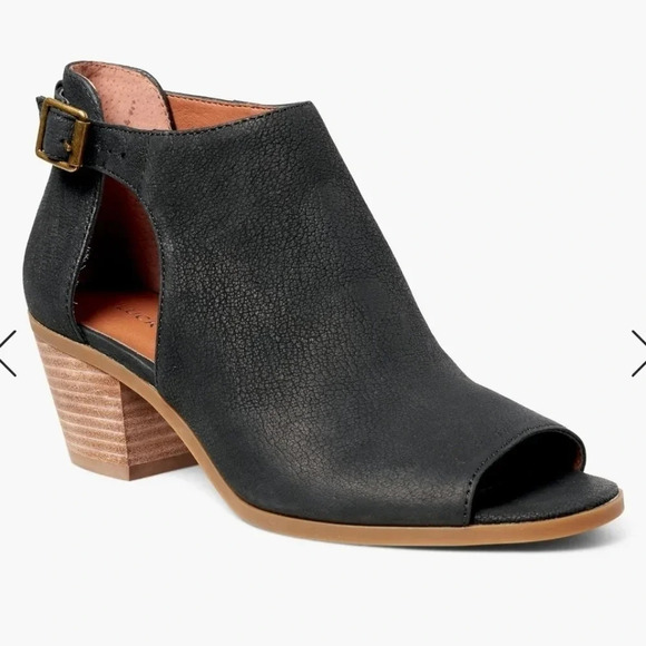 Lucky Barino Bootie Black size 8 Dressy Neutral Heel Open Toe Office Leather - Picture 1 of 6